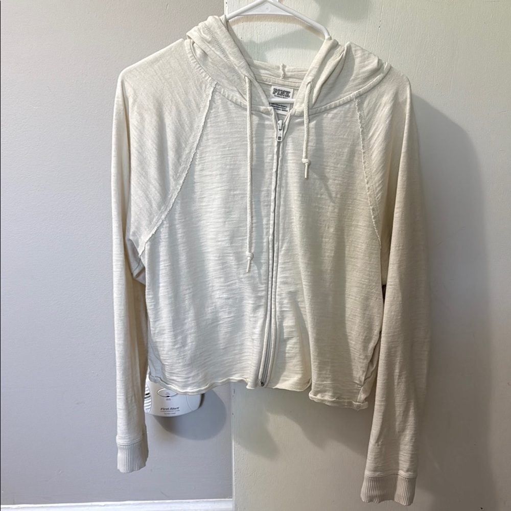 PINK Victoria's Secret Cream Crop Hoodie Relaxed Fit